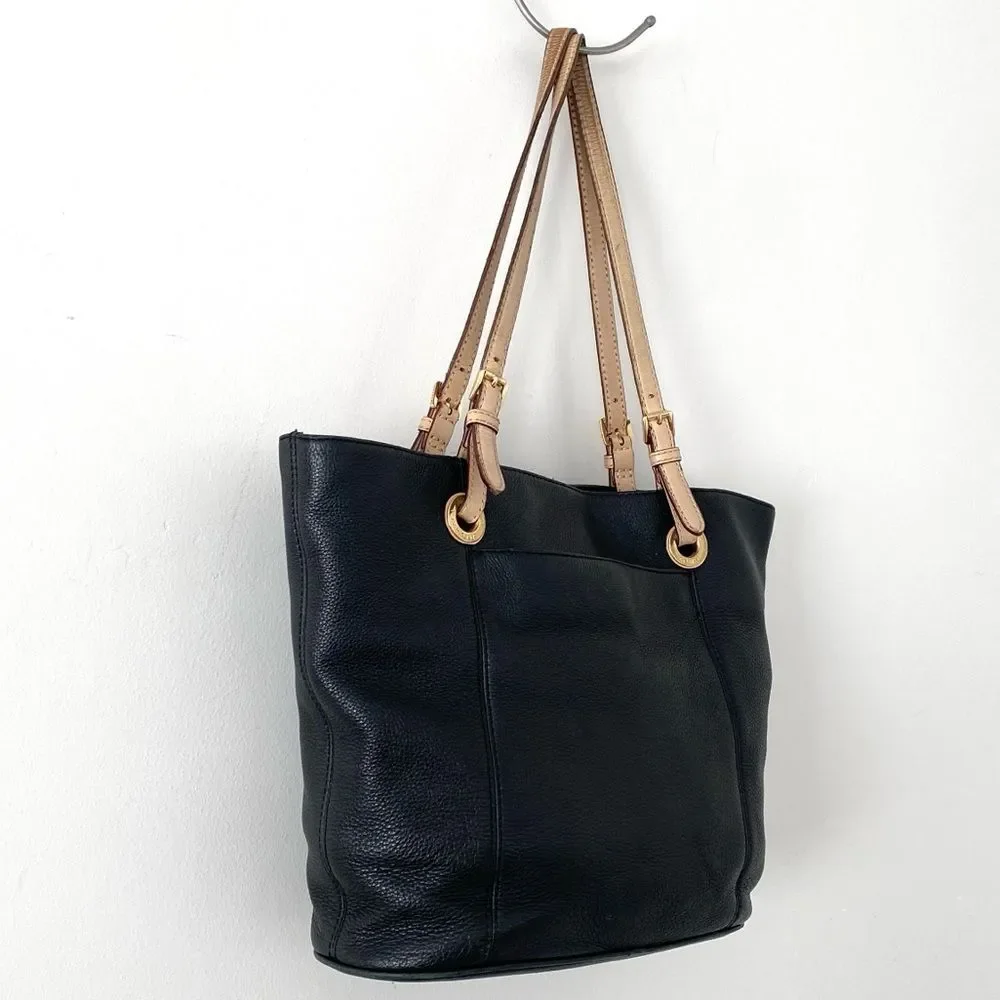 Michael Kors Black Pebbled Leather Tote Bag Large Roomy Travel Work Shopping
